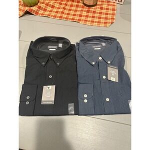 Van Heusen Mens Classic Fit Wrinkle Free Button Down Dress Shirt LG Black Blue